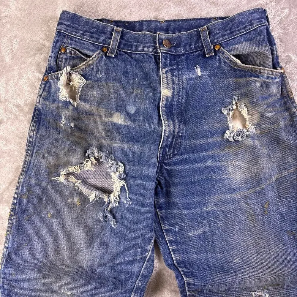 VTG 80s Levi’s 557 Cowboys Jeans 29x30.5 USA Bootcut Distressed Thrashed Denim